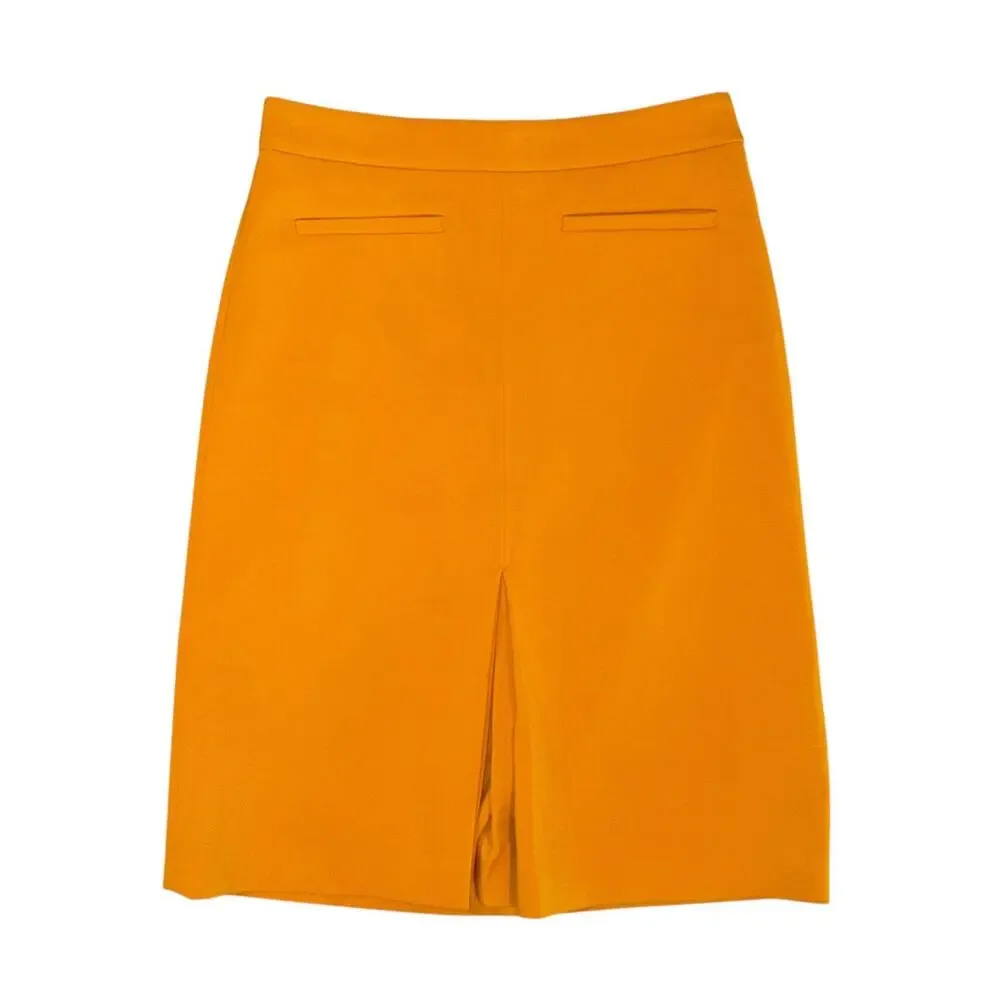 Ann Taylor Loft Mustard Yellow Knee Length Pleated Front Pencil Skirt Size 0